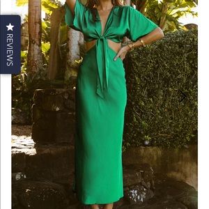 Satin emerald midi dress